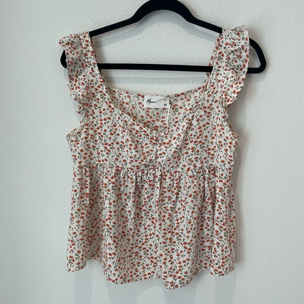 Muse Women’s Medium Floral  Tank Top Ruffle Cropped Soft Girl Cottagecore Party